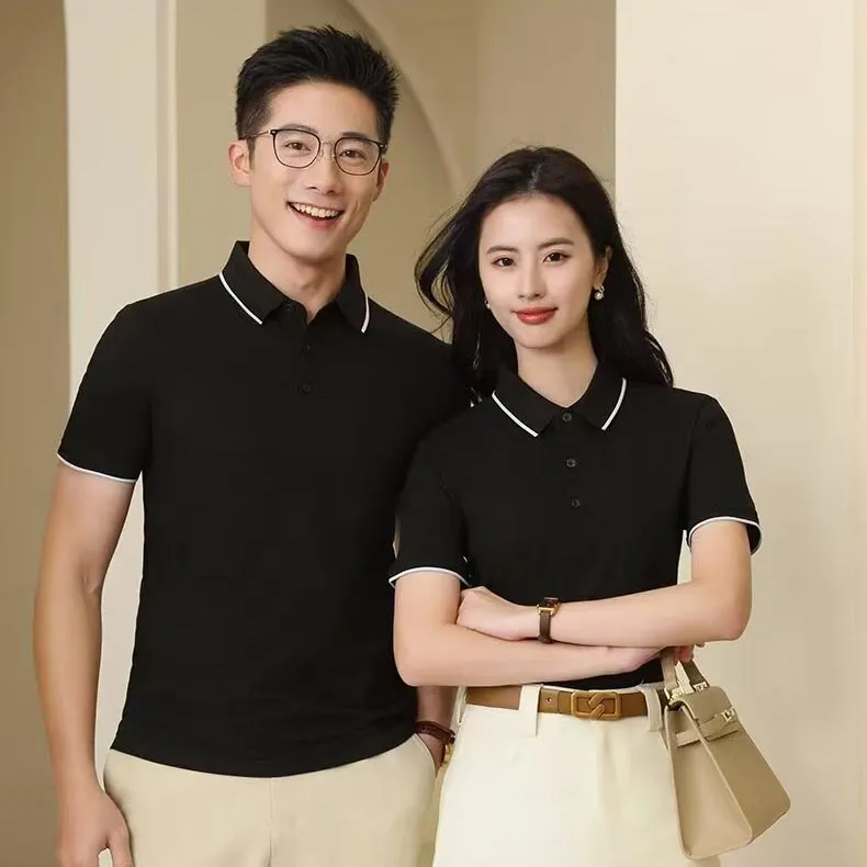 t cf8558 loose striped two tier lapel short sleeve polo (4) t cf8558 loose striped two tier lapel short sleeve polo (4)